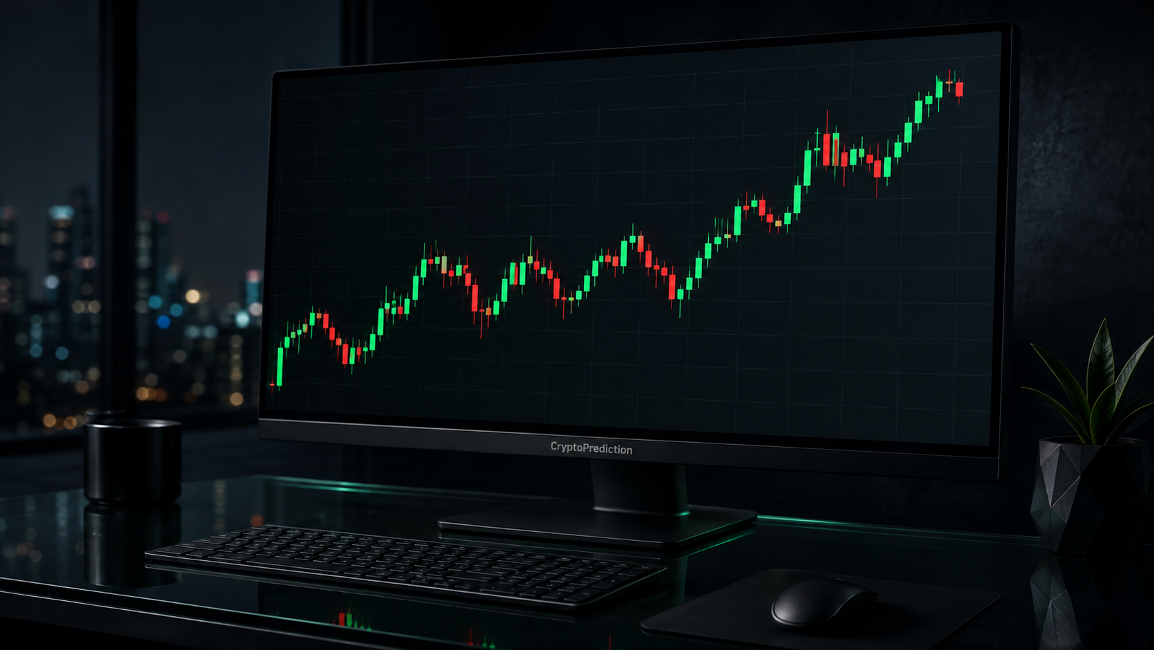 CryptoPrediction displayed across a dark glass markets desk